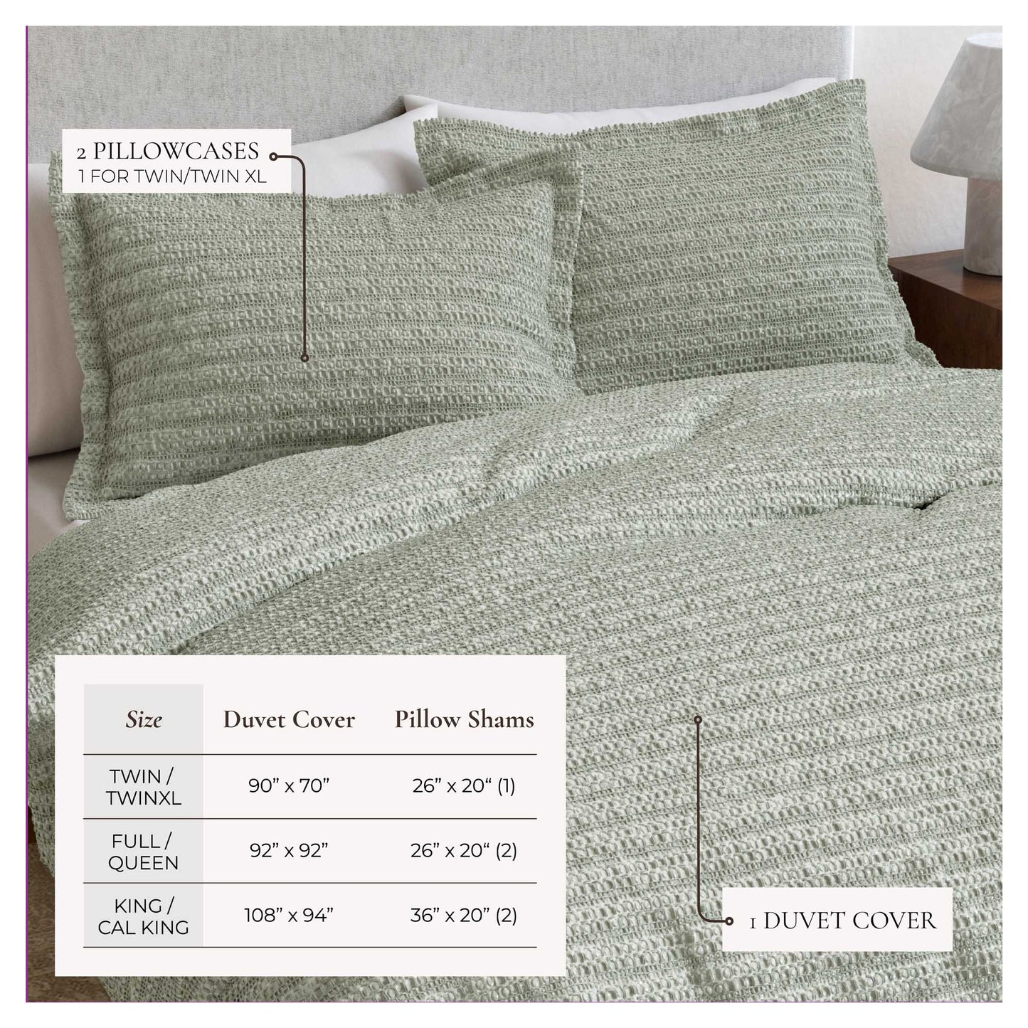 100% Cotton Waffle Weave Duvet Set - Mattea Collection