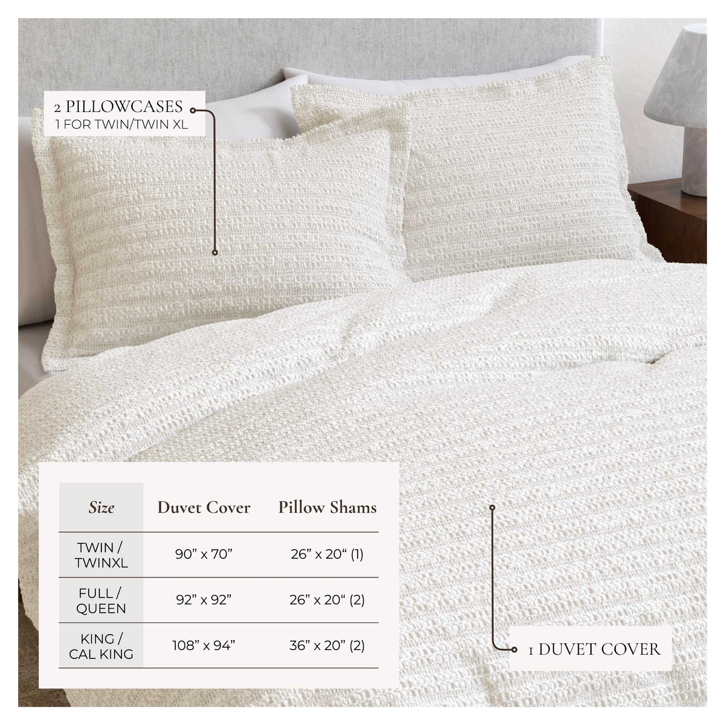 100% Cotton Waffle Weave Duvet Set - Mattea Collection