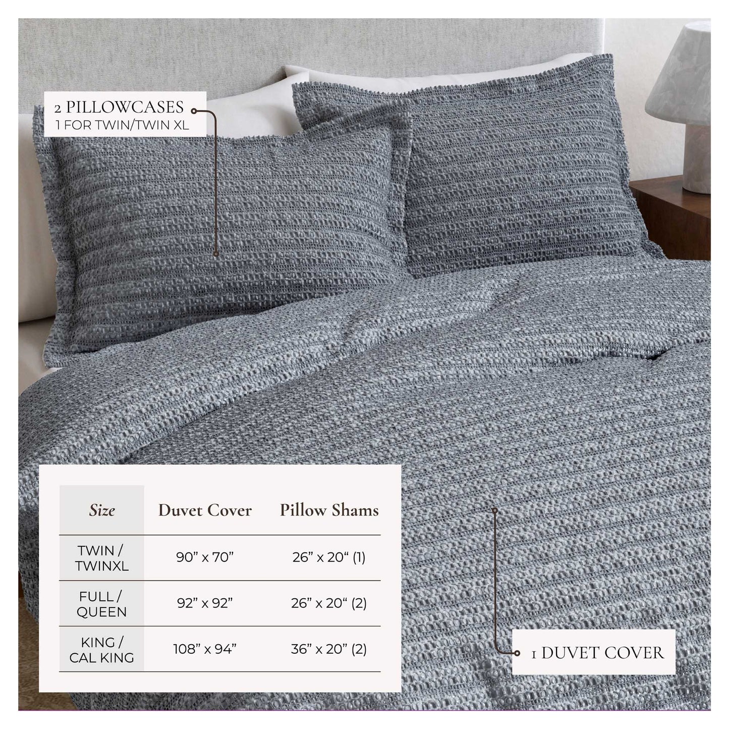 100% Cotton Waffle Weave Duvet Set - Mattea Collection