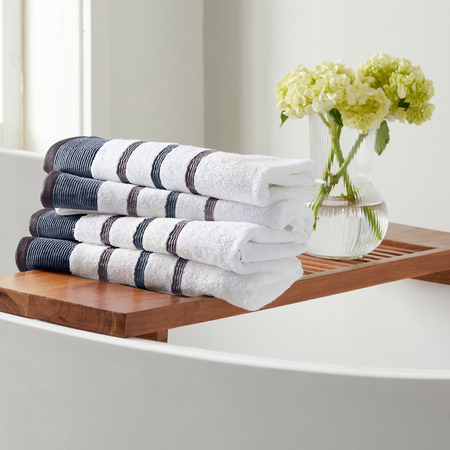 4 Pack Cotton Stripe Bath Towel Set - Noelle Collection