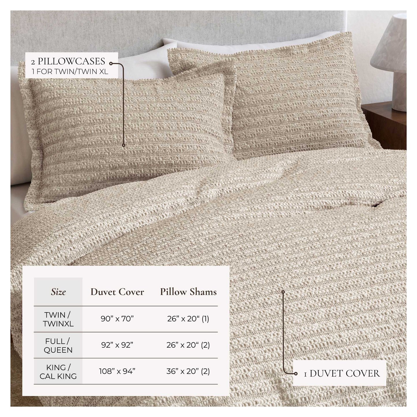 100% Cotton Waffle Weave Duvet Set - Mattea Collection