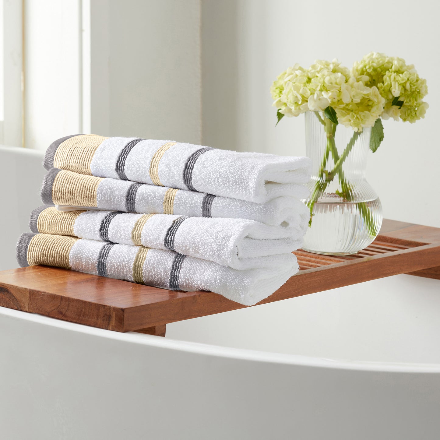 4 Pack Cotton Stripe Bath Towel Set - Noelle Collection